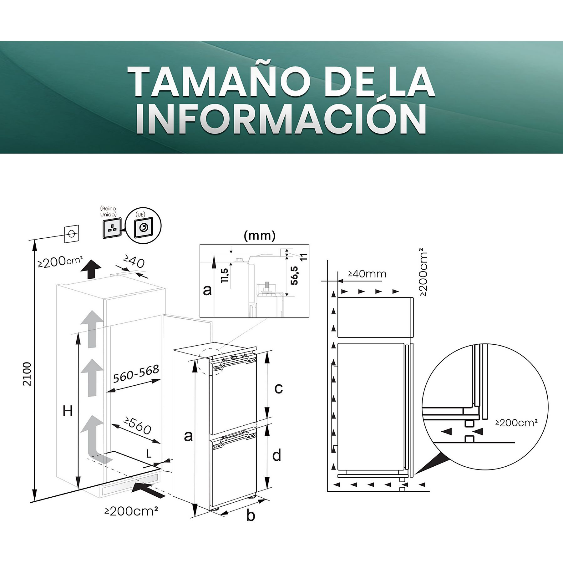 Frigorífico combi integrable - Hisense RB3B280SAWE, No Frost, 284 Litros, WiFi, Motor Inverter, Sin Panelar - VELEO ELECTRO THEC Frigorífico combi integrable - Hisense RB3B280SAWE, No Frost, 284 Litros, WiFi, Motor Inverter, Sin Panelar