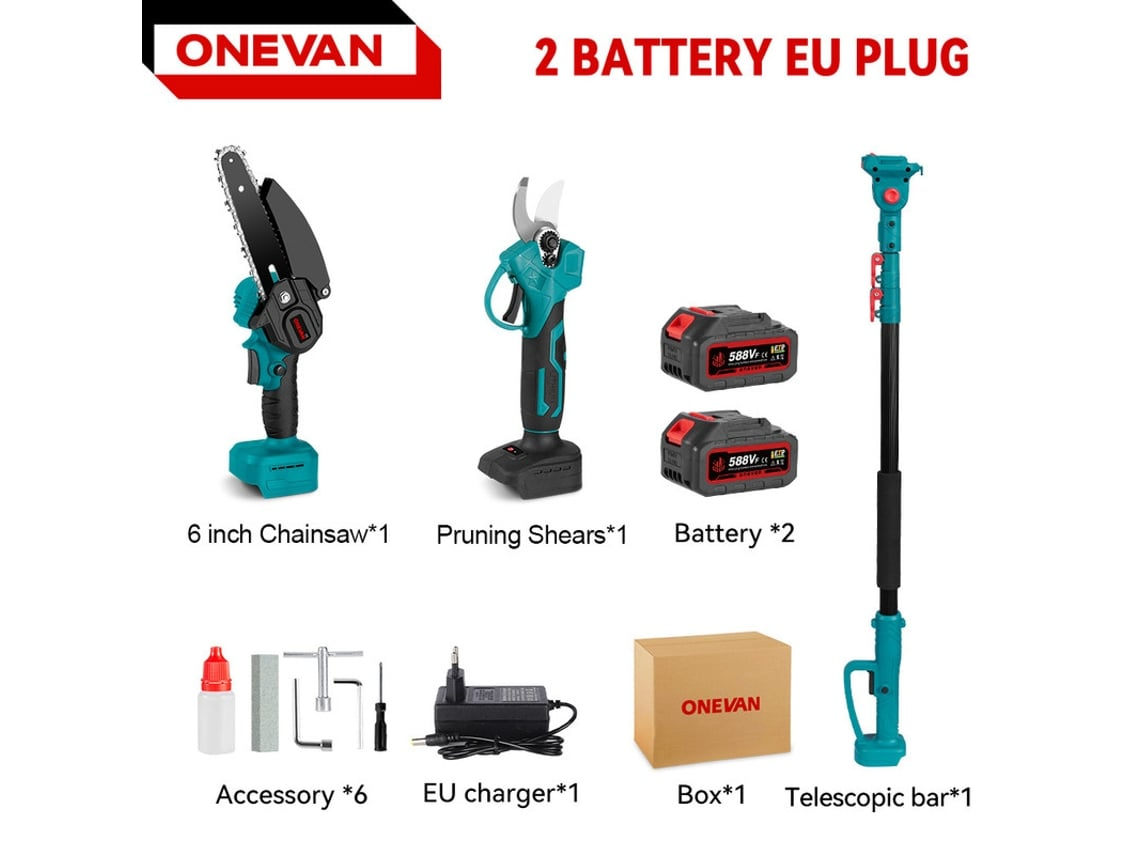 Tijeras De Podar Eléctricas Onevan Motosierra Con Pértiga Telescópica Y 2 Baterías - VELEO ELECTRO THEC Tijeras De Podar Eléctricas Onevan Motosierra Con Pértiga Telescópica Y 2 Baterías