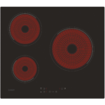 Placa vitrocerámica - Candy Timeless CH63CC/4U2, 3 Zonas, Zona grande 25 cm, Float glass, 60 cm, Negro